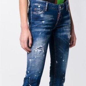 DSQUARED2 Cool Girl Cropped Jean Women's Distressed Blue Boyfriend Jeans